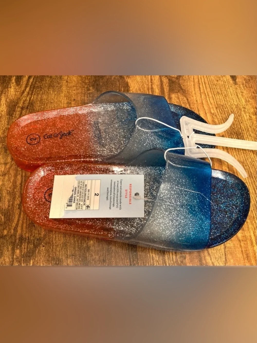 Kids' Oaklyn Glitter Jelly Slides - Cat & Jack American USA Size 2 new